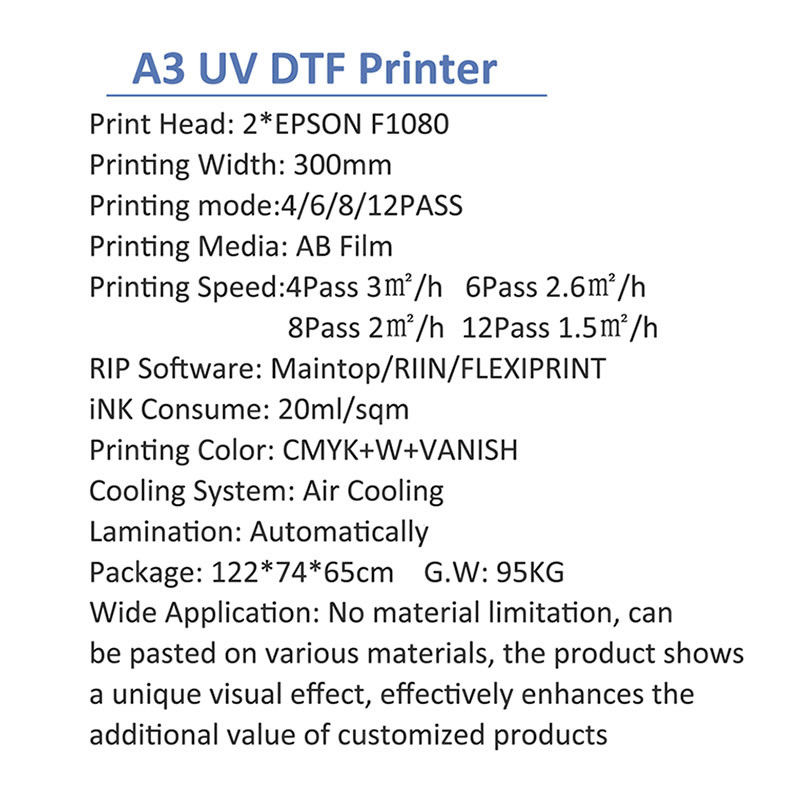 Impresora digital de cabeza de UV DTF 2 F1080 Dos en Uno Ancho de impresión 30cm/60cm