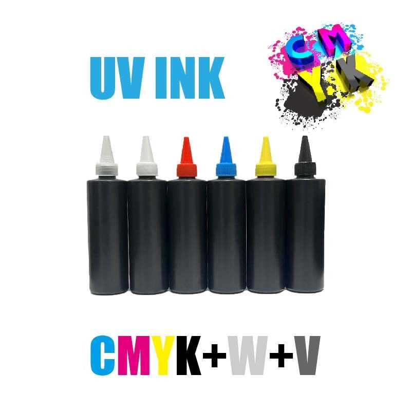 CMYK+W+V UV DTF Tinta UV DTF Tinta de pegamento UV DTF y barniz Tinta de impresión de impresora DTF UV